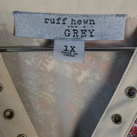 NEW! RUFF HEWN GREY Plus Size Boho Style Blouse Top 1X. - Picture 5 of 8
